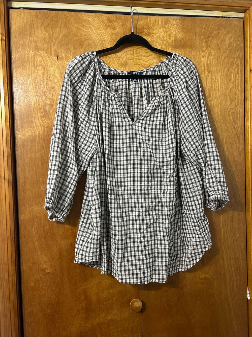 Chaps Gray and White Plaid Peasant Tunic